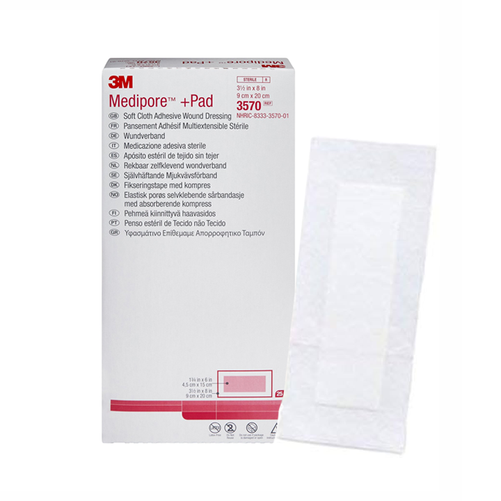 3M Medipore + Pad Soft Cloth Adhesive Wound Dressing 3.5'' x 9'', Ster