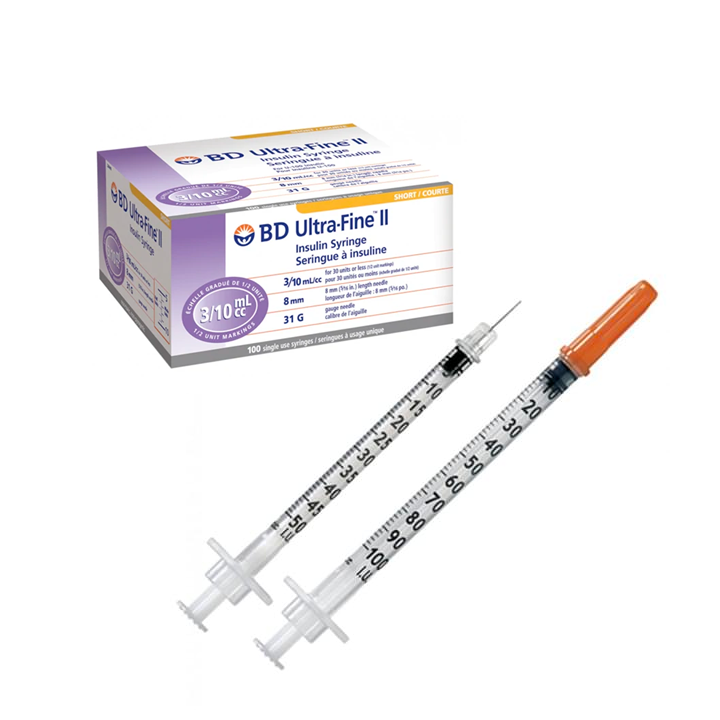 BD UltraFine™ Insulin / Botox Syringes 3/10cc 31G 8mm BD 320440 100/B