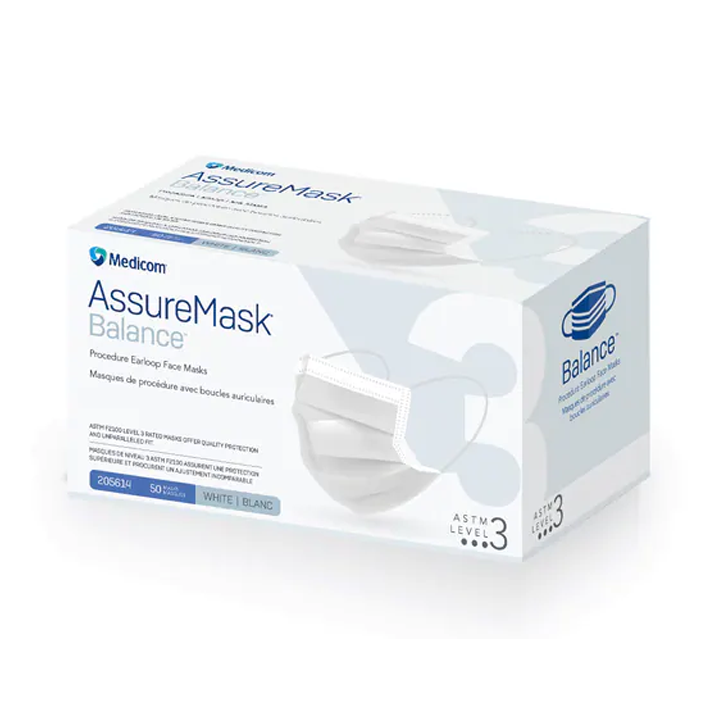 AssureMask® Balance™ Earloop Mask, Level 3 White 500/Case